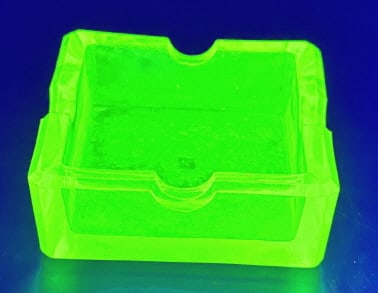 Teal Green Vaseline Glass Ashtray: 3.5 inches by 3.5 inches, see photos