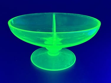 Green Vaseline Glass Divided Compote