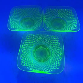 Three Green Vaseline Bowls