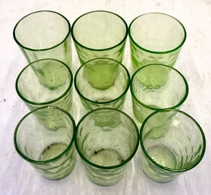 9 Depression Glass Shot Glasses