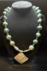 Green Serpentine & Black Onyx Blended with Pendant