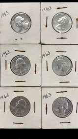 6 - 90% Silver Washington Quarter Dollar Coins