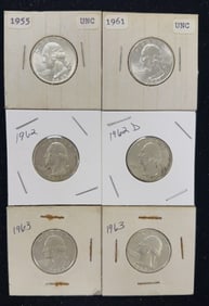 6 - 90% Silver Washington Quarter Dollar Coins