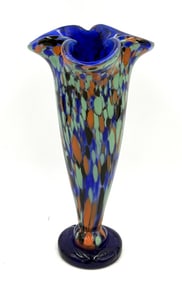 Murano Confetti Splatter Art Glass Flared Rim Vase