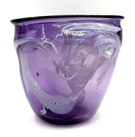 Hand-Blown Amethyst Art Glass Vessel with R M '19