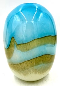 Spherical Art Glass Vase Blue Khaki Brown White