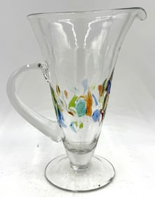 Hand Blown Clear Art Glass Confetti Mosaic Pitcher