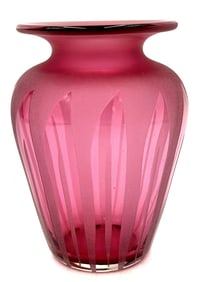 Signed Ruby Red Frosted Glass Vase