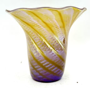 Roland Signed Iridescent Swirled Art Glass Vase 19