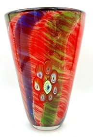 Murano Style Art Glass Vase Millefiori Ave