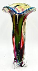 Signed Iwatsu Art Glass Multicolored Flared Vase
