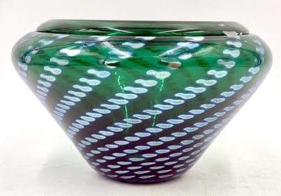 Correia Signed Blown Art Glass Green Metallic Vase