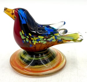Murano Style Blown Art Glass Bird Figurine
