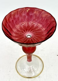 Murano Style Ruby Red Blown Glass Compote