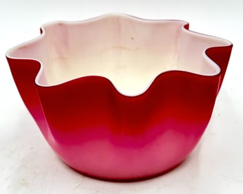 Cranberry Opalescent Glass Ruffled Bowl Fazzoletto