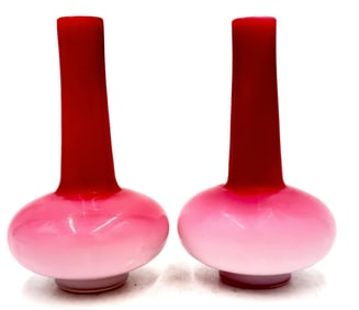 Pair of Peachblown Cased Glass Vases