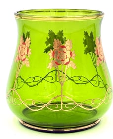 Moser Bohemian Emerald Green Enameled Vessel