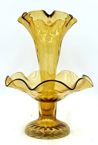 Two Piece Amber Italian Blown Glass Epergne Center
