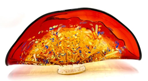 Dale Tiffany Red Amber Speckled Art Glass Sculptur