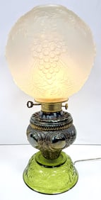Antique Converted Oil Lamp w/Grape Frosted Glass