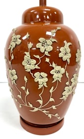 Reddish Brown Ceramic Ginger Jar Table Lamp Floral