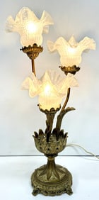 Art Nouveau Triple Ruffled Flower Table Lamp