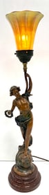 French Art Nouveau Bronze Figural Lady Table Lamp