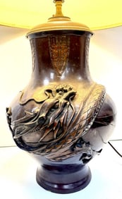 Japanese Bronze Dragon Table Lamp