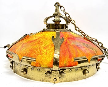 Arts & Crafts Brass Slag Glass