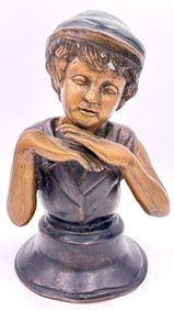 Bronze Patinated Bust of Young Boy Signed G. Bronz