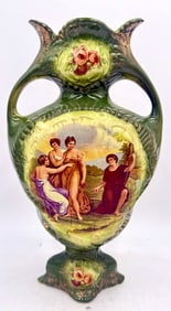 Angelina Kauffman Transferware Ceramic Handled Vas