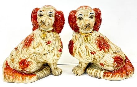 Pair of Staffordshire Ceramic King Charles Dogs