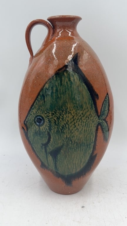 Roger Corn Fish Motif Glazed Stoneware Jug (1 of 3)