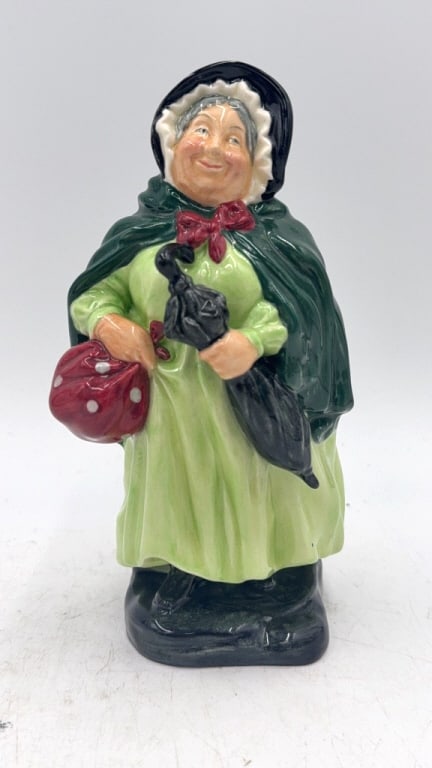 Royal Doulton Sairey Gamp Porcelain Figurine: HN2100, 7.75 inches tall, marked on bottom, see photos