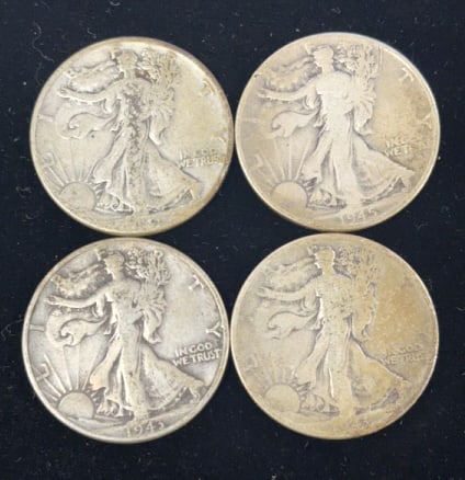 4 90% Silver Walking Liberty Half Dollar Coins (1 of 2)