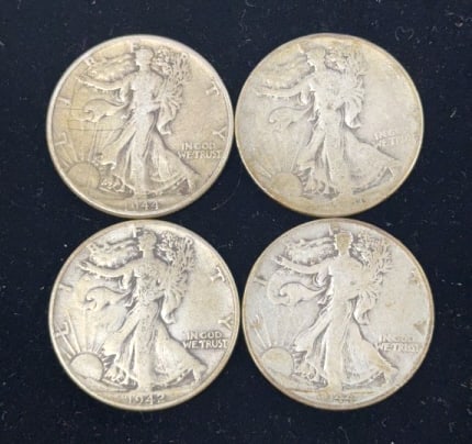 4 - 90% Silver Walking Liberty Half Dollar Coins (1 of 2)
