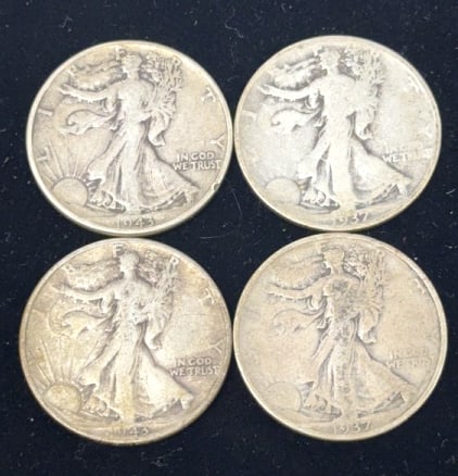 4 - 90% Silver Walking Liberty Half Dollar Coins (1 of 2)