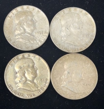 4 - 90% Silver Franklin Half Dollar Coins (1 of 2)