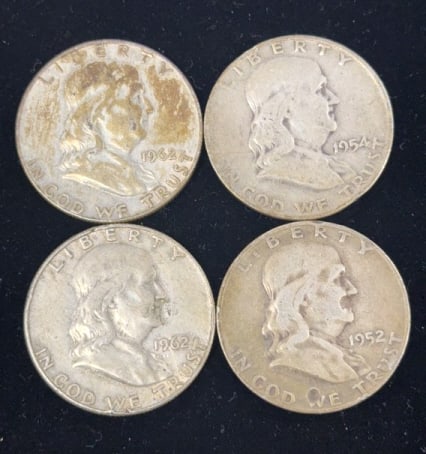 4 - 90% Silver Franklin Half Dollar Coins (1 of 2)