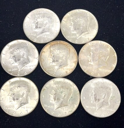 8 - 40% Silver Kennedy Half Dollar Coins (1 of 2)