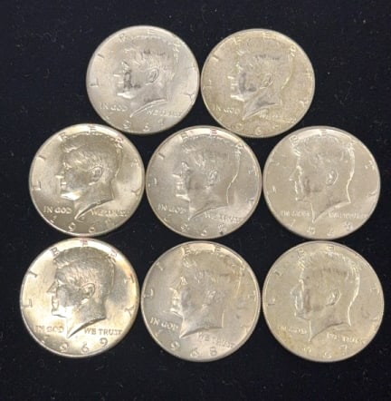 8 - 40% Silver Kennedy Half Dollar Coins (1 of 2)
