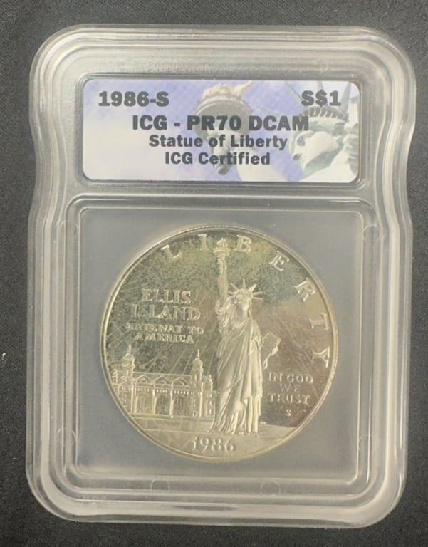 1986-S ICG PR-70 DCAM $1 Coin: Statue of Liberty Coin, .77 Silver, please see photos