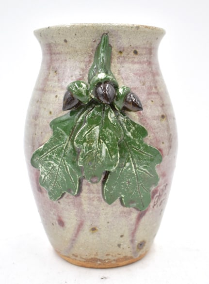 David Meaders Folk Art Acorn and Leaf Pottery Vase (1 of 4)