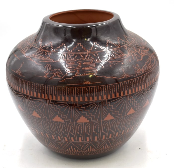 Larry Skeets Hand-Carved Navajo Pottery Vase (1 of 5)