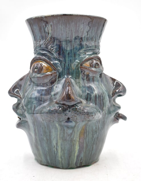 Charlie West Folk Art Pottery Multi-Face Jug (1 of 9)