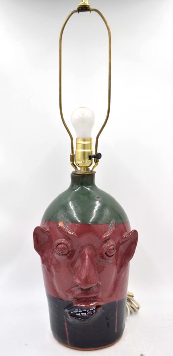 1997 Brown’s Pottery 3-color Devil Face Jug Lamp (1 of 8)