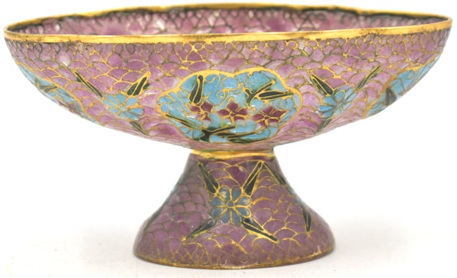 Chinese Export Cloisonné Footed Scalloped Bowl: 4.75 inches by 3 inches by 2.5 inches, unmarked, no damage, see photos