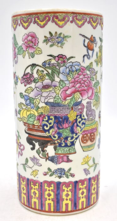 Oriental Hand-painted Porcelain Vase: 10.5 inches by 4.75 inches, stamped on the bottom, no damage, see photos