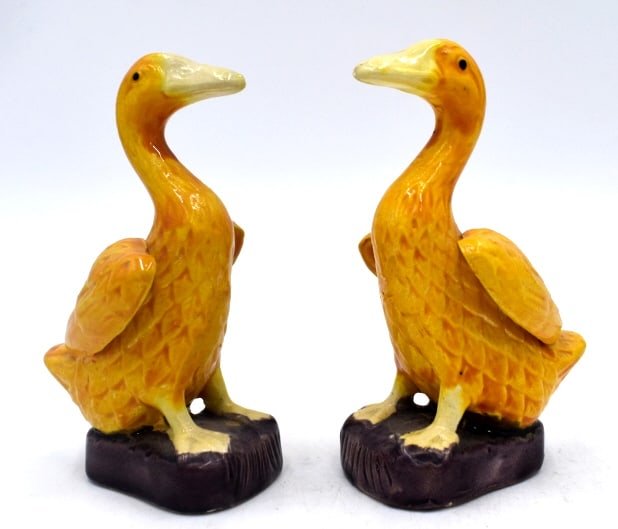 2 Japanese Handpainted Porcelain Duck Figurines: 4 inches by 2.5 inches, marked on the bottom, no damage, see photos