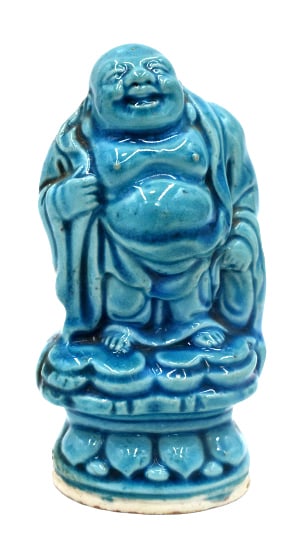 Blue Glazed Buddha Deity: 4.5 inches by 2.5 inches, unmarked and undamaged, see photos